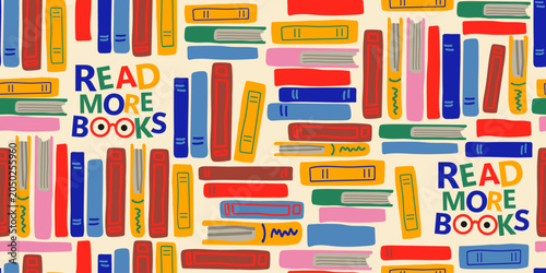 Seamless book pattern with stacked books and 