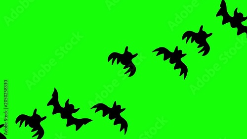 Flying Bat Swarm Loop Animation on Green Screen | Hand Drawn Cartoon Bats Flock Seamless Chroma Key Background