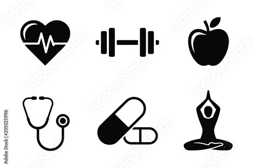 Health fitness and wellness lifestyle icons vector set with wellness, lifestyle