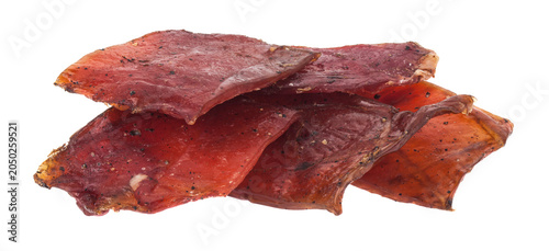 Bilde på lerret Dried meat isolated on a white background.