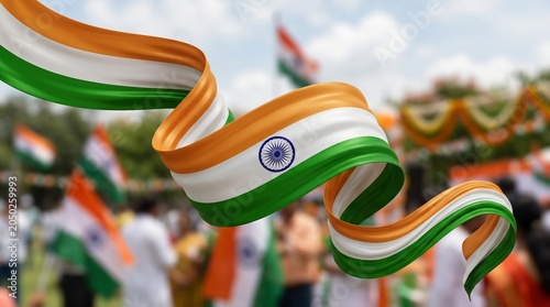 Indian flag waving in a crowd of people