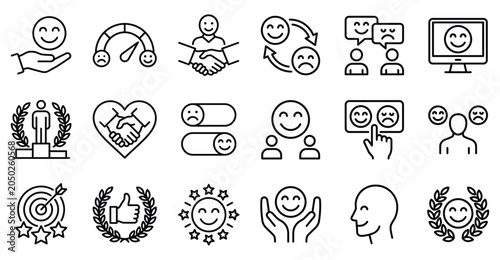 Customer satisfaction and feedback icon set collection with satisfaction feedback emotions customer experience analysis sentiment positive
