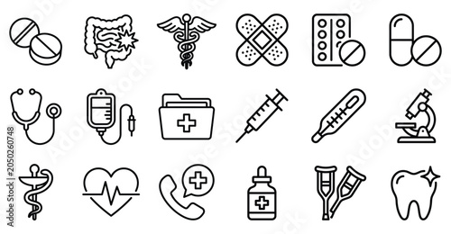 Schilderij op canvas Healthcare and medical service icon set with healthcare hospital medicine pharma
