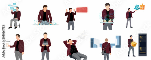 Technology and Business Professional Character Set in Various Digital and Software Development Scenarios