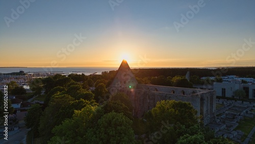 Принти на полотні Drone view of the sunset over the ruins of Pirita Monastery in Tallinn
