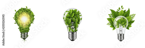 Fotografie Green Eco Lightbulb with Plant Leaves Inside PNG, Sustainable Clean Energy Conce
