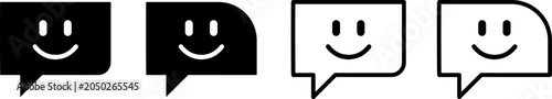 Set of four speech bubble icons with smiley faces