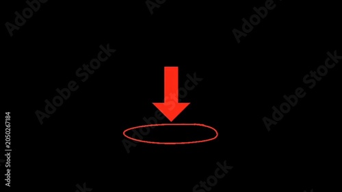 A red arrow pointing downwards towards a red oval on a black background
