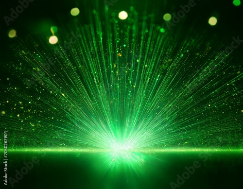 a mesmerizing green light display on a dark background with glowing particles
