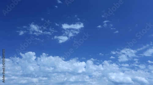 Timelapse of white clouds in a blue sky. Beautiful clouds slowly move across the blue sky.