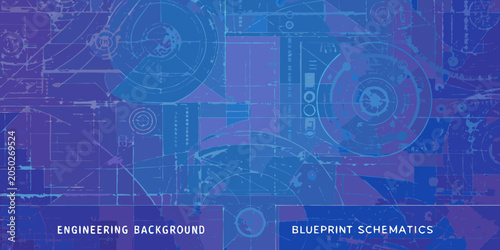 Obraz na płótnie Blueprint schematics with circular and linear elements vector illustration