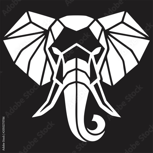 Geometric elephant head logo vector design, minimal low poly animal icon.