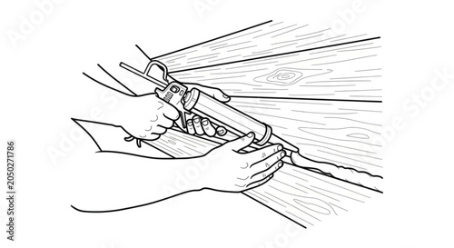 Hand holding a caulking gun tool.