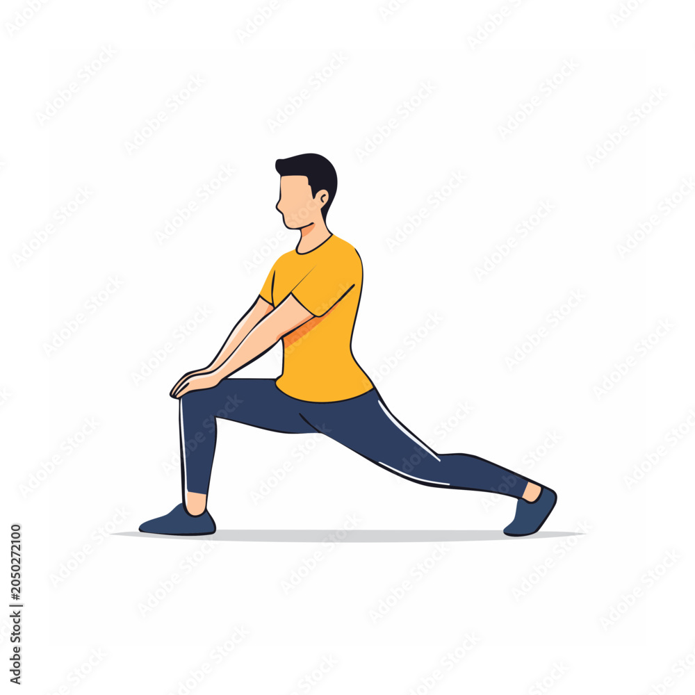Fototapeta premium Man doing a deep lunge stretch, flat design illustration