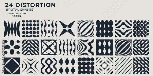 Foto Distorted geometric shapes collection black and white vector illustration