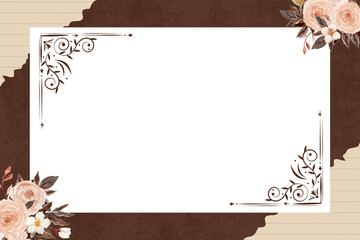 Elegant floral border frame with vintage rose bouquet and decorative corners invitation decorative romantic background