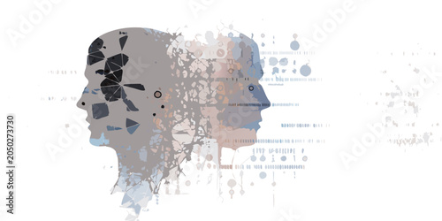 Fotografie Human Profile Silhouette With Digital Data Overlay Vector Illustration