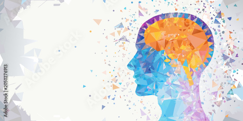 Tableau sur toile Polygonal Brain Silhouette Colorful Vector Illustration With Fragmented Details