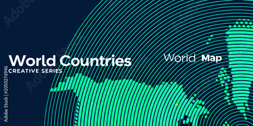 Fotografija Stylized world map design with curved lines and teal coloration