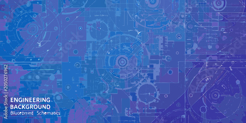 Fotografía Mechanical engineering blueprint schematics detailed vector background with gear