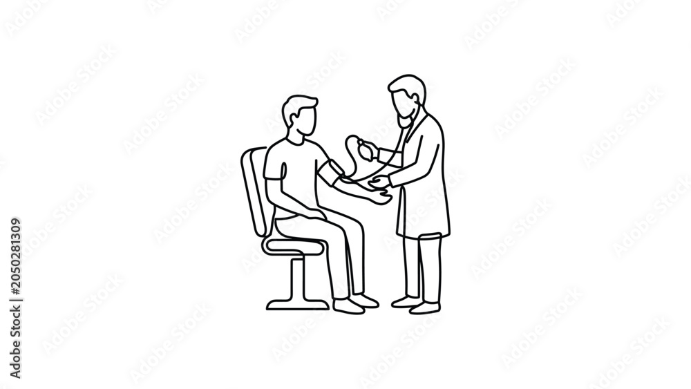 Naklejka premium Continuous line art illustration of a doctor examining a patient.