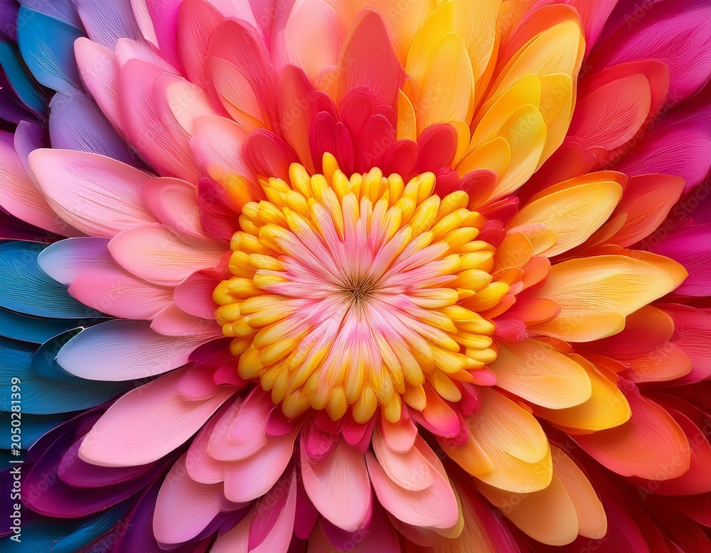 Fototapeta premium a vibrant explosion of colors radiating from the center blending shades of pink red orange and yellow creating a dynamic and energetic visual effect