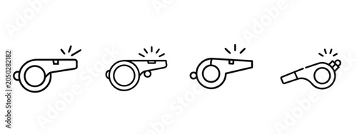 Canvastavla Whistle sports referee coach whistle web line icons set sound blow alert signal