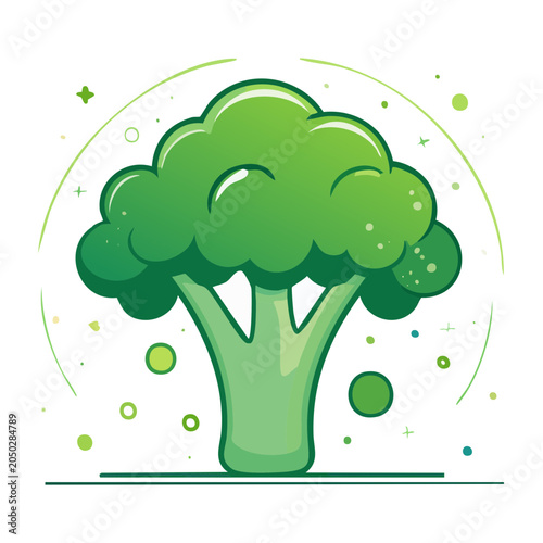 Stylized illustration of a fresh green broccoli head