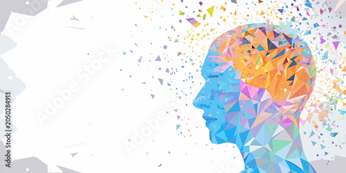 Tableau sur toile Low Poly Human Head Illustration With Fragmented Colorful Geometric Shapes