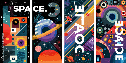 Canvas-taulu Space Exploration Posters Vector Illustration With Planets And Celestial Bodies