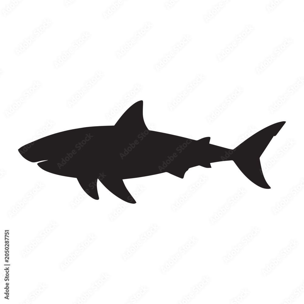 Obraz premium Black silhouette of a shark swimming