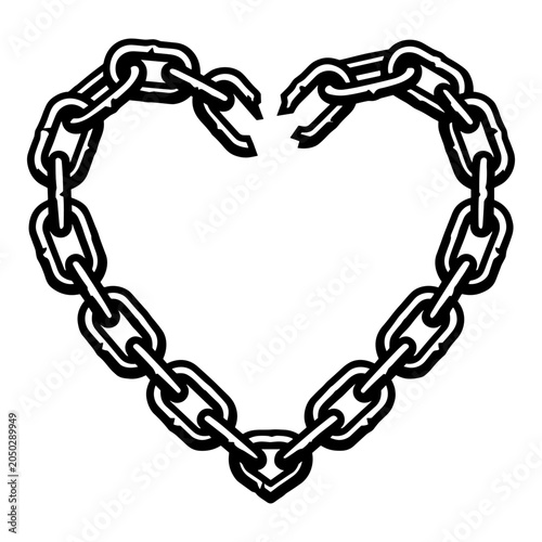 Schilderij op canvas Linear art of broken chain forming heart shape symbol for breaking free from bond