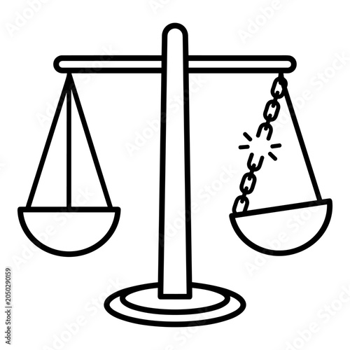 Konstfotografi Broken scales of justice with a snapped chain, concept of injustice and imbalance