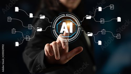 Foto Business Professional Interacting with Artificial Intelligence Interface in a Modern Digital Environment Quark
