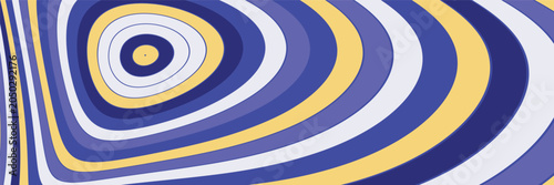 Abstract psychedelic background with blue and yellow concentric circles, retro wavy pattern vector, vibrant topographic ripple texture for web banners