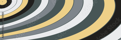 Retro abstract wave background, vintage yellow and grey curved lines, geometric concentric circle pattern, mid-century modern vector wallpaper