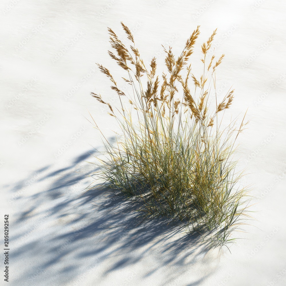 Fototapeta premium Grass Growing on White Sand with Shadows Featuring Nature