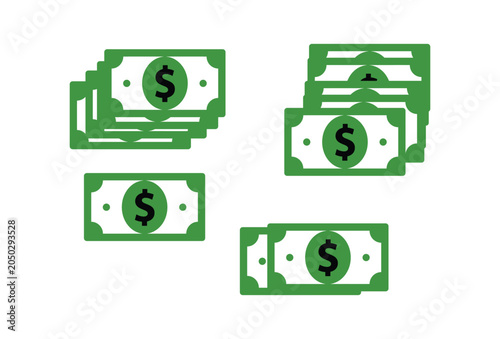 Obraz na płótnie Money Stack Graphic: A minimalist graphic illustration depicting stacks and individual bills of U