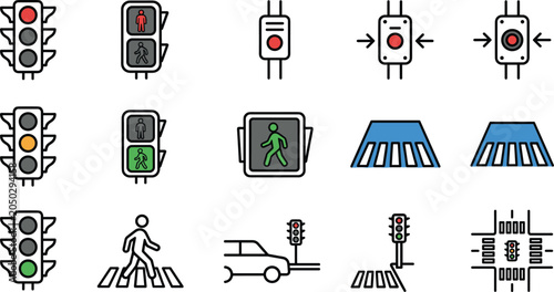 Obraz na płótnie Set of pedestrian traffic signal icons for urban road safety.