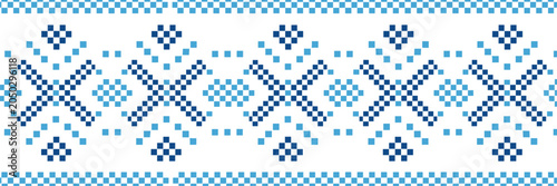 Canvas-taulu Blue and White Pixelated Geometric Border Pattern mosaic