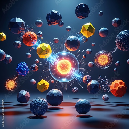 Vibrant Exploding Particles Representing Scientific Discovery Elements.