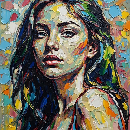 Vibrant Expressive Portrait With Watercolor Art Style.