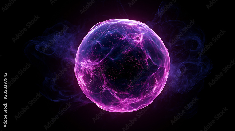 Fototapeta premium Glowing Purple Energy Sphere with Electric Light Effects on Black Background