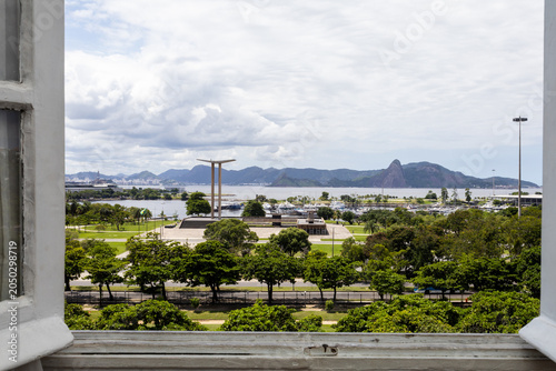 Panoramic view of Guanabara Bay and Sugarloaf Mountain from Flamengo Park in Rio de Janeiro