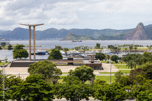 Panoramic view of Guanabara Bay and Sugarloaf Mountain from Flamengo Park in Rio de Janeiro