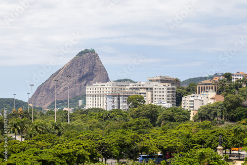 Scenic view of the iconic Sugarloaf Mountain over Flamengo Park in Rio de Janeiro