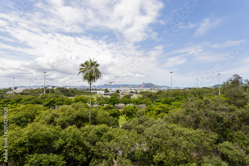 Panoramic view of Guanabara Bay and Sugarloaf Mountain from Flamengo Park in Rio de Janeiro