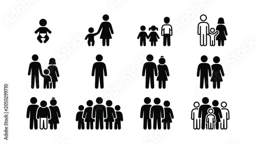 Set of family icons showing various family members and group structures.