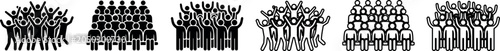 Group of people icon set showing standing and seated celebrating and posing silhouettes