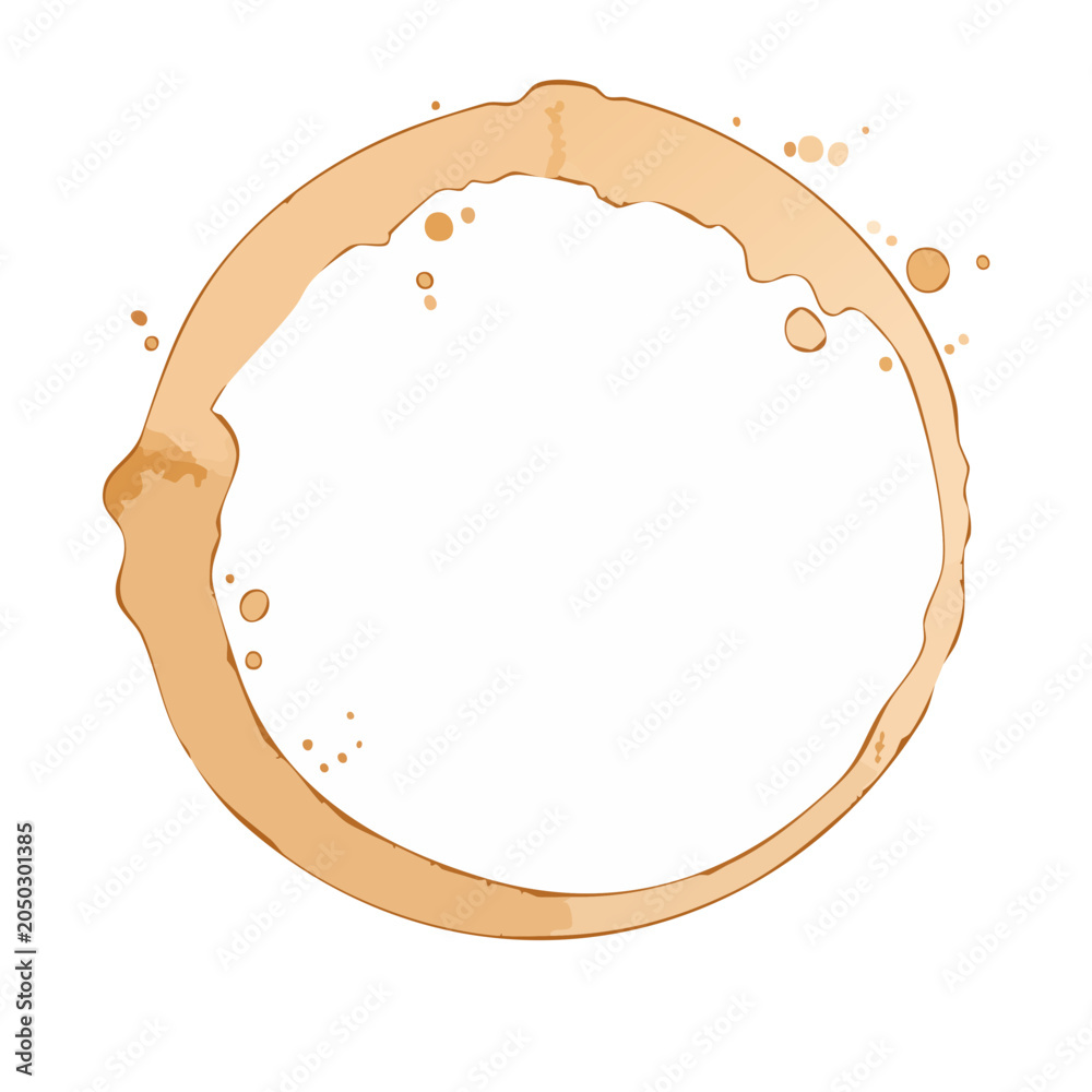 Obraz premium Brown coffee stain ring with splatters on transparent background